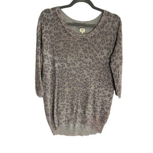 Wilfred Leopard Print Grey Cream High Low Silk Blend Sweater-sz XS